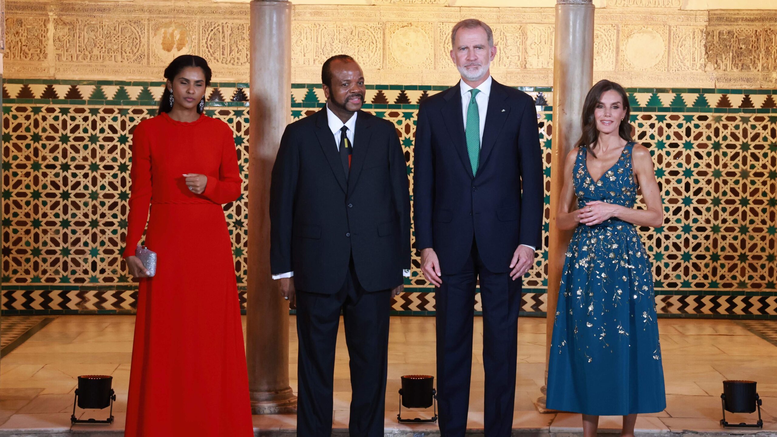 His Majesty King Mswati III and Inkhosikati LaMagongo with the King of Spain, His Majesty King Felipe VI and his wife, Queen Letizia Rocasolano of Spain, upon arrival for a welcome banquet hosted for UN global leaders.