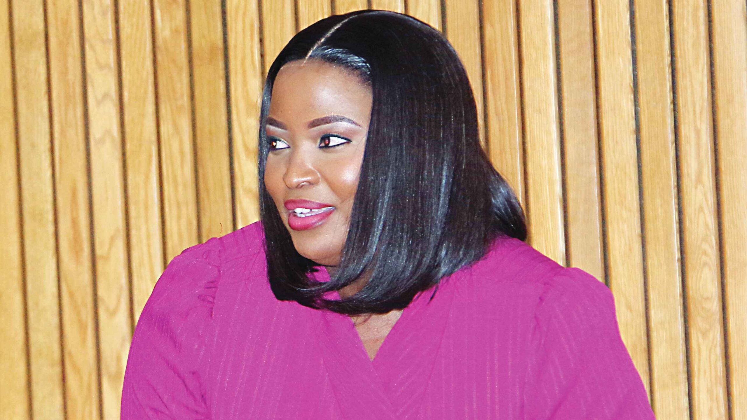 Shongwe’s wife, Vuyiswa, looking at her husband with a smile upon arrival in court.
