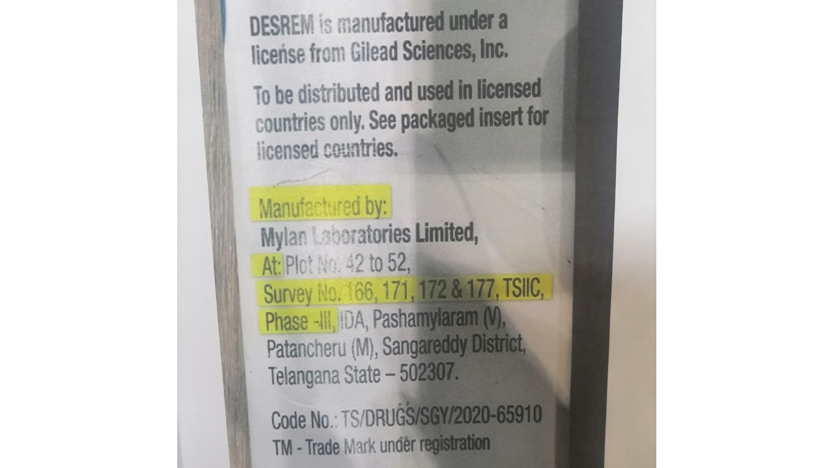 In the audit report, Remdesivir injections received in the country were described as a ‘trial drug which was not yet registered for sale’, bearing markings such as ‘Phase III Survey No. 166, 171, 172 & 177, TSIIC’.