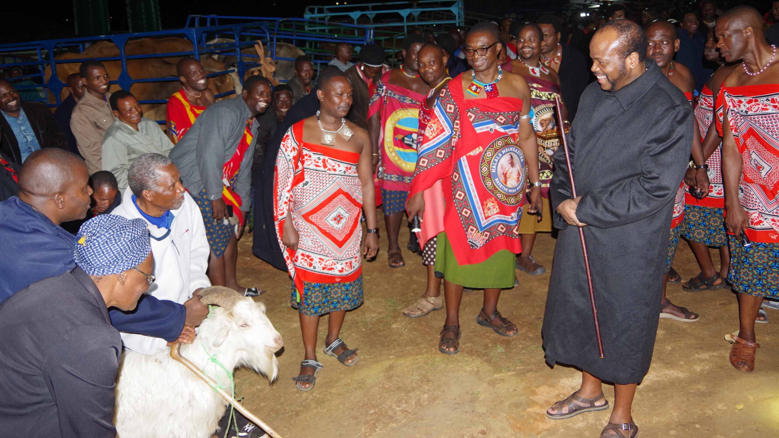 His Majesty King Mswati III smiles as residents of Ekukhanyeni ask if pigs are accepted as tetfulo as they presented as goat.