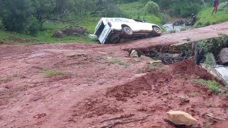 The slippery road has seen a vehicle plunging into the river at Maphalaleni.