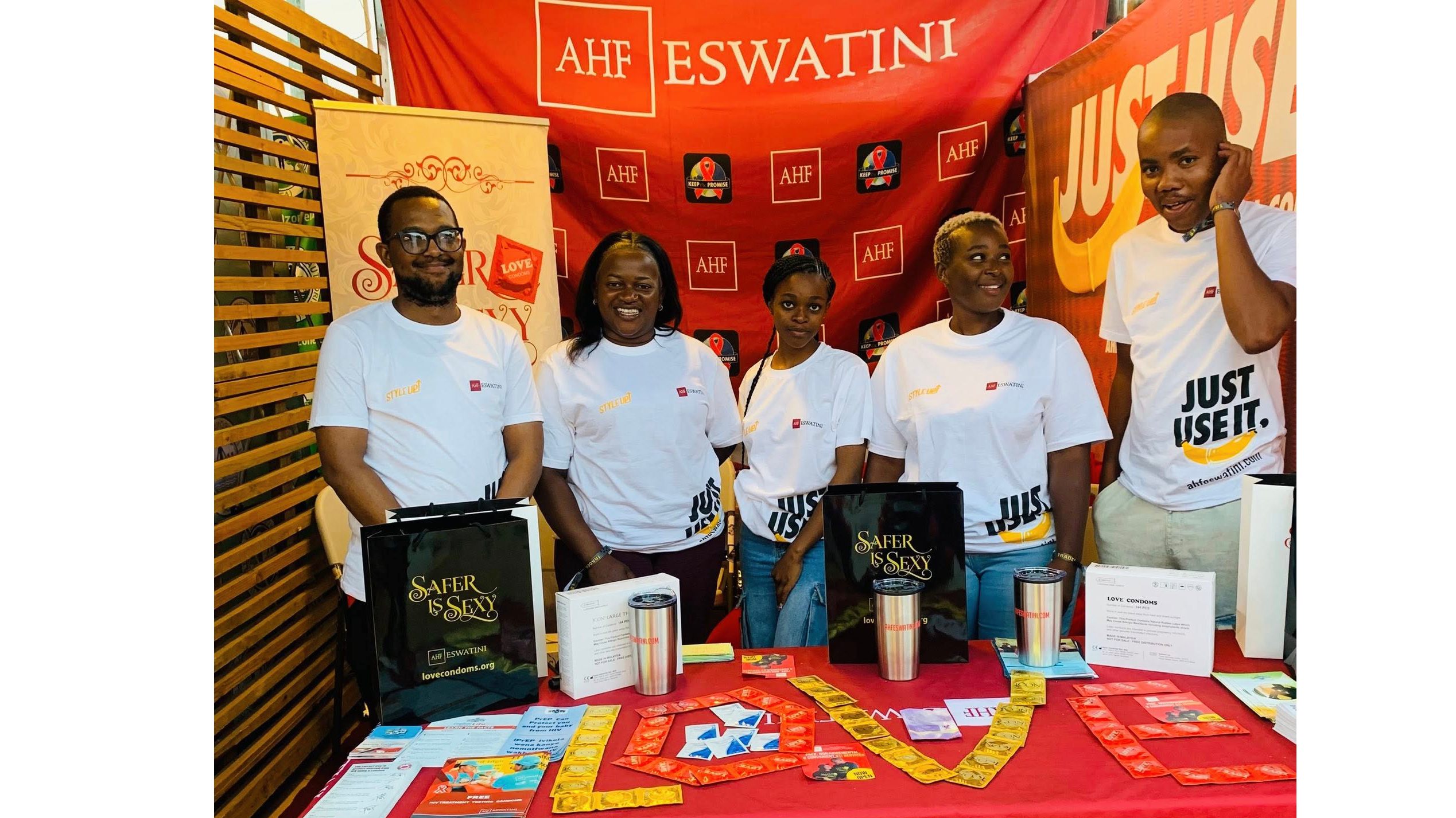 Empowering through education u2013 AHF Eswatini team members host an awareness booth filled with free resources, condoms and youth-friendly information. (Courtesy pic)