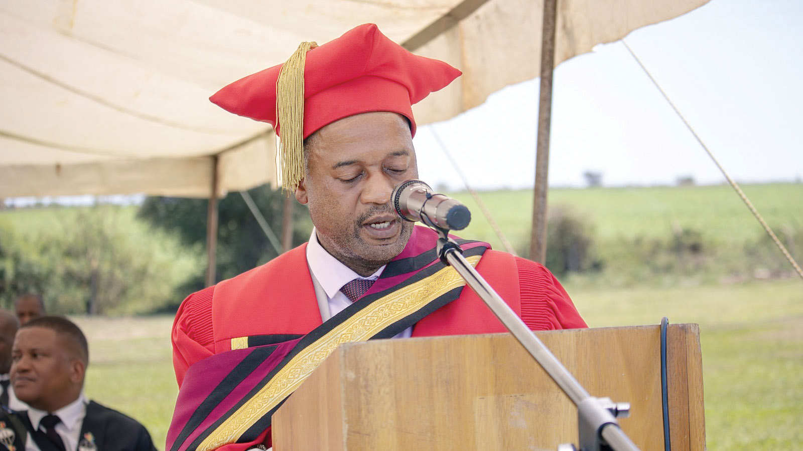 U-Tech High School Head Teacher Dr Boy Khumalo sharing his remarks during the Speech and Prize Giving Day.