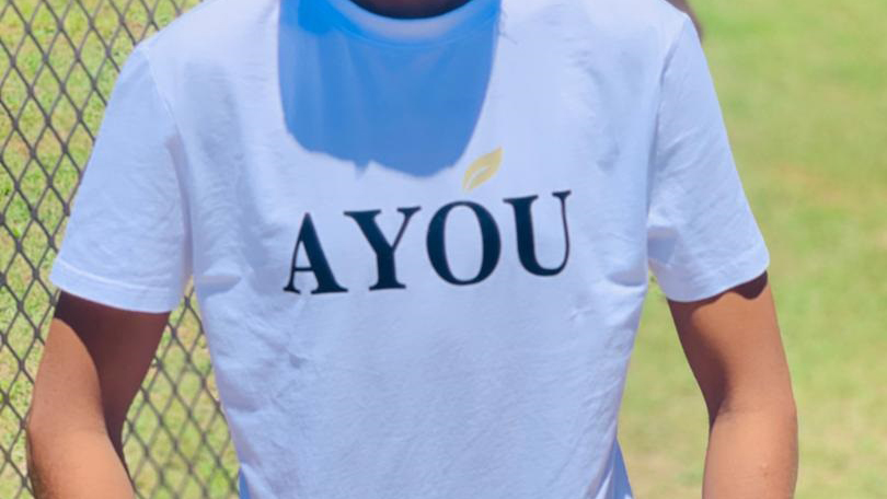 A T-shirt showing the brand, u2018Ayouu2019.