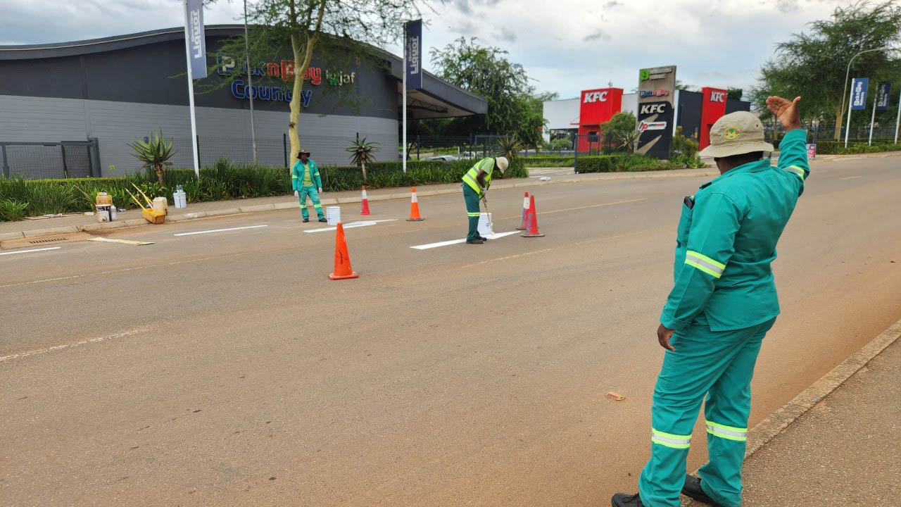 The road being remarked in Malkerns town, which also contributes to residents paying rates on time.