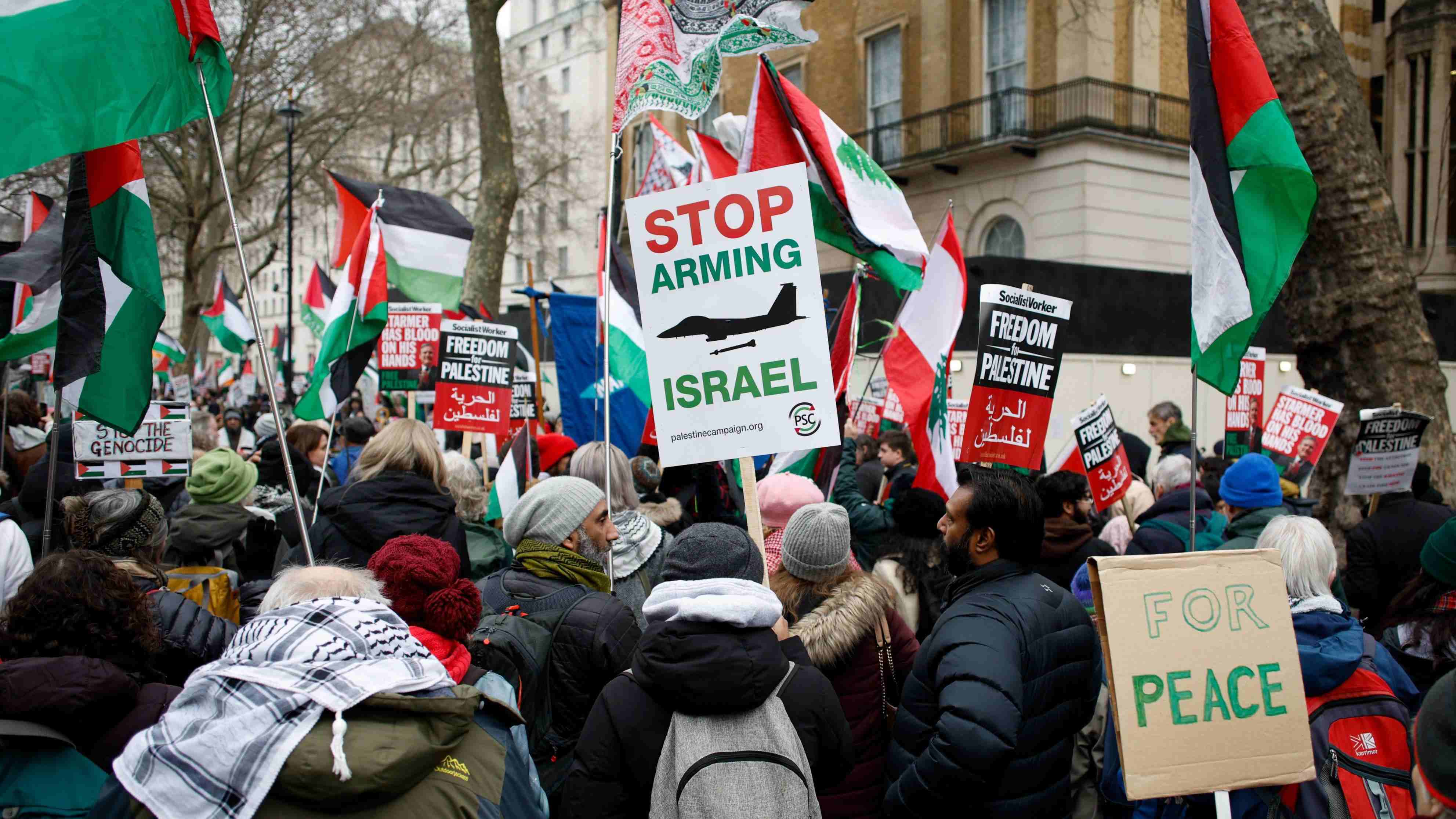 A wide variety of messages were today seen on display, with some activists wearing signs saying: ‘I am on duty to stop genocide’. (Pic: BBC)
