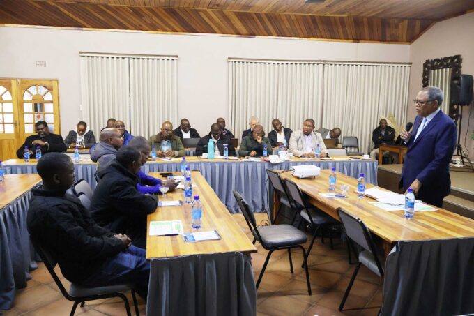 Chiefs, traditional authorities and stakeholders following proceedings as Shiselweni Regional Administrator Themba Masuku makes his remarks yesterday at Phumula Guest House where attendees were given an update on Mkhondvo-Ngwavuma Water Augmentation Project’s progress. (Pics: Gcinile Phungwayo)