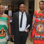 The Chairperson of the Ministry of Sports, Portfolio Committee, MP Sifiso Shabalala flanked by PS Prince Mlayeto (R) and US Mzwandile Mtsetfwa. (Pic: Mnelisi Dlamini)