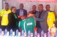 Meru Filling Station Manager Precious Dlamini presenting ERA Chairman Mbongiseni Fakudze with the Spar branded kit for the regional referees games. The sponsorship worth E20 000 was held at the filling station premises in Pigg’s Peak yesterday. (Pics: Machawe Fakudze)