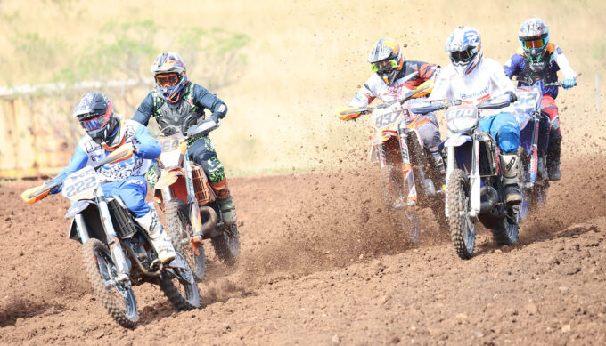 Bikers set off during round three of the Motocross and Enduro Championships, held last month at the Exodus MX Track. (Pic: Nimrod Hlophe)