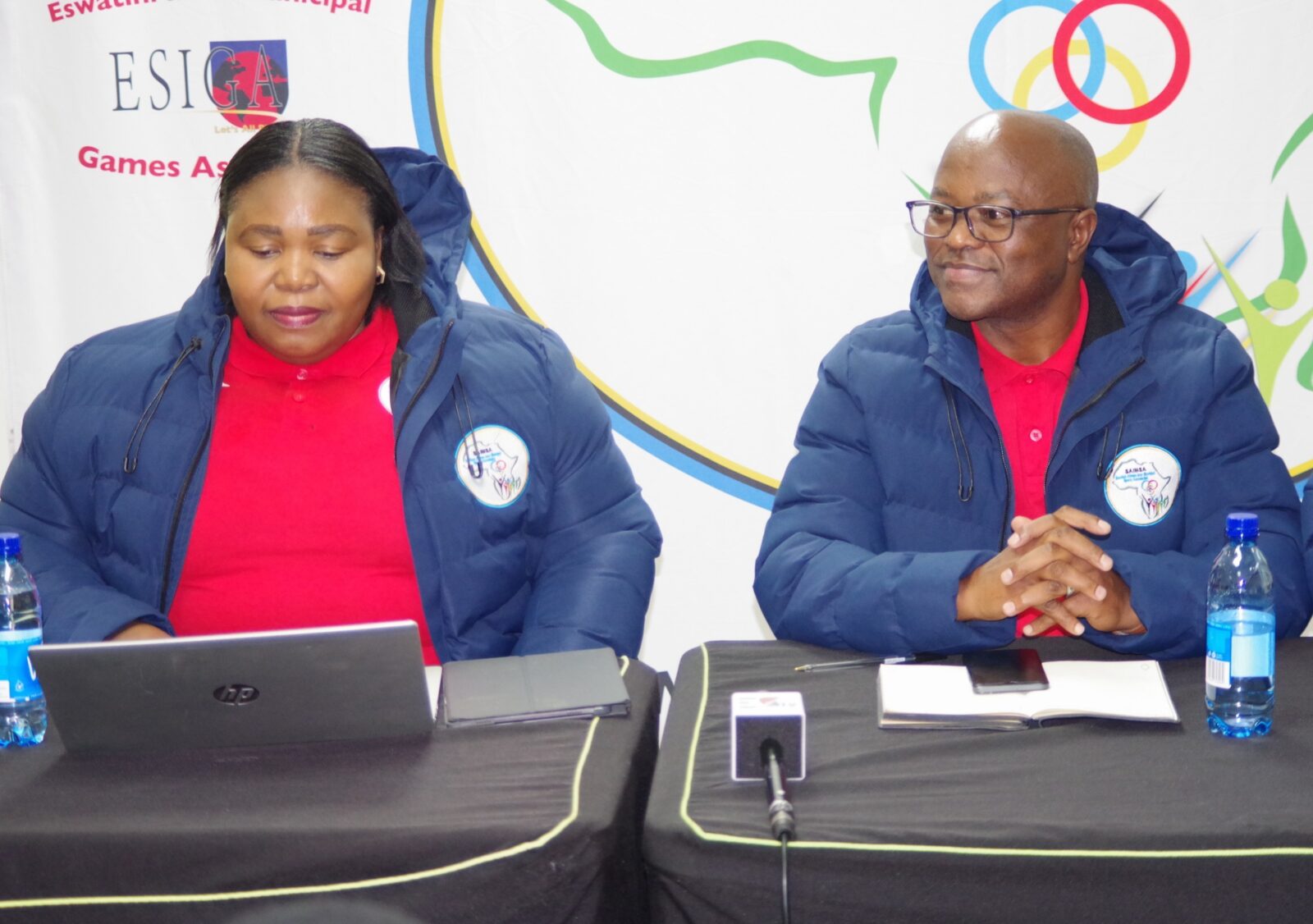 ESIGA President Sithembile Simelane and SAIMSA President Sam Rametsi during the press briefing. (Pic: Nimrod Hlophe)