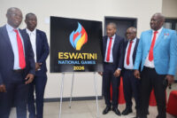 Sports, Culture and Youth Affairs Minister Bongani Nzima (2nd L) joined by senior sports administrators (L-R) Zakhele Dlamini, Maxwell Jele, Victor Dlamini and Darius Dlomo during the launch of the Eswatini National Games in Lobamba yesterday. (Pic: Ntombikayise Gwebu)