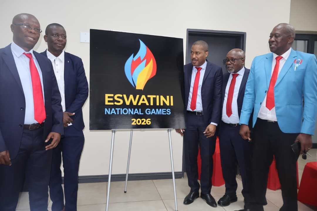 Sports, Culture and Youth Affairs Minister Bongani Nzima (2nd L) joined by senior sports administrators (L-R) Zakhele Dlamini, Maxwell Jele, Victor Dlamini and Darius Dlomo during the launch of the Eswatini National Games in Lobamba yesterday. (Pic: Ntombikayise Gwebu)