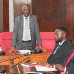 Minister for Justice and Constitutional Affairs Prince Simelane gestures in Parliament yesterday.