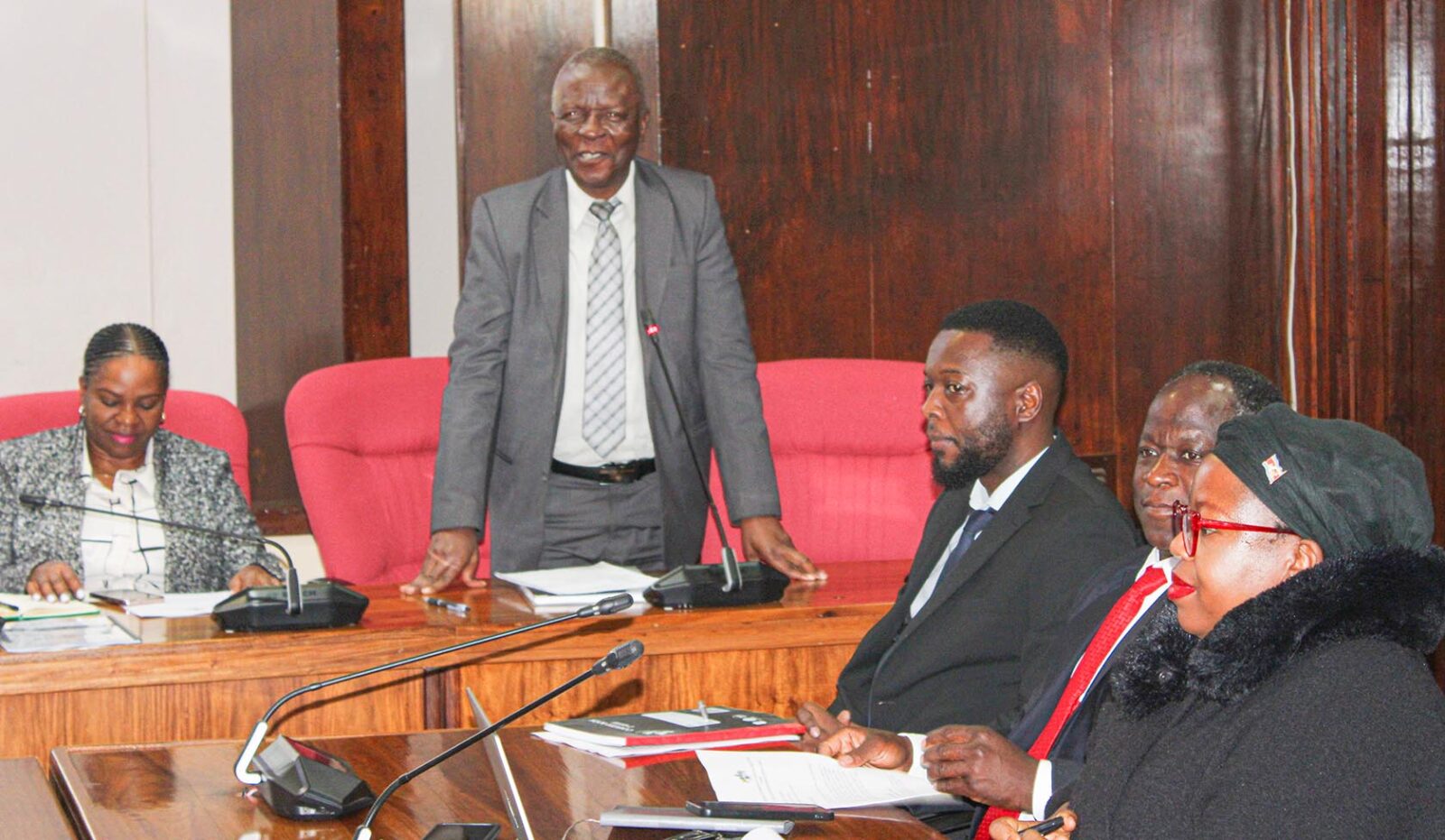 Minister for Justice and Constitutional Affairs Prince Simelane gestures in Parliament yesterday.