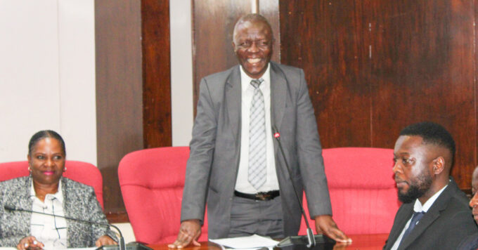 Minister for Justice and Constitutional Affairs Prince Simelane gestures in Parliament yesterday.