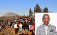 A photo of the mourners from a distance. (Inset) Apostle PP Zikalala