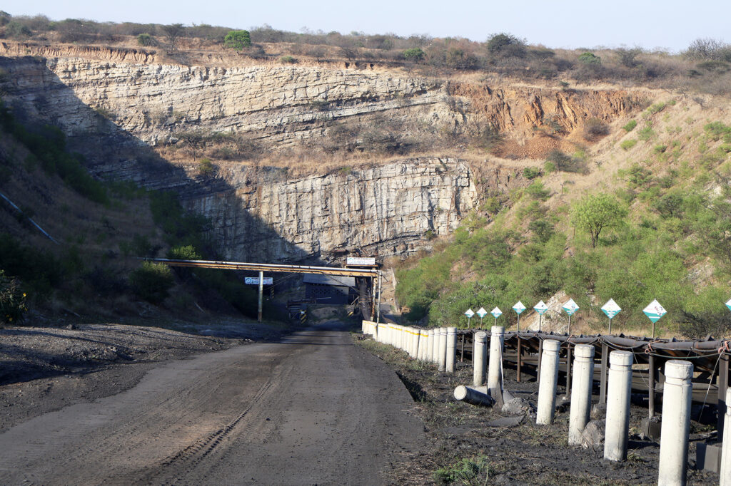 The entrance to Shaft Three, where 114 night-shift employees remained underground during the work stoppage before operations resumed.