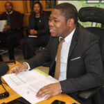 Eswatini Electricity Company Acting Managing Director Mphumuzi Maziya making his address during the press conference yesterday. (Pic: Sibusiso Shange)