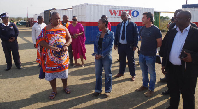 Minister for Labour and Social Security Phila Buthelezi explaining a point after a meeting with WBHO Construction management alongside his delegation at Phuzamoya.