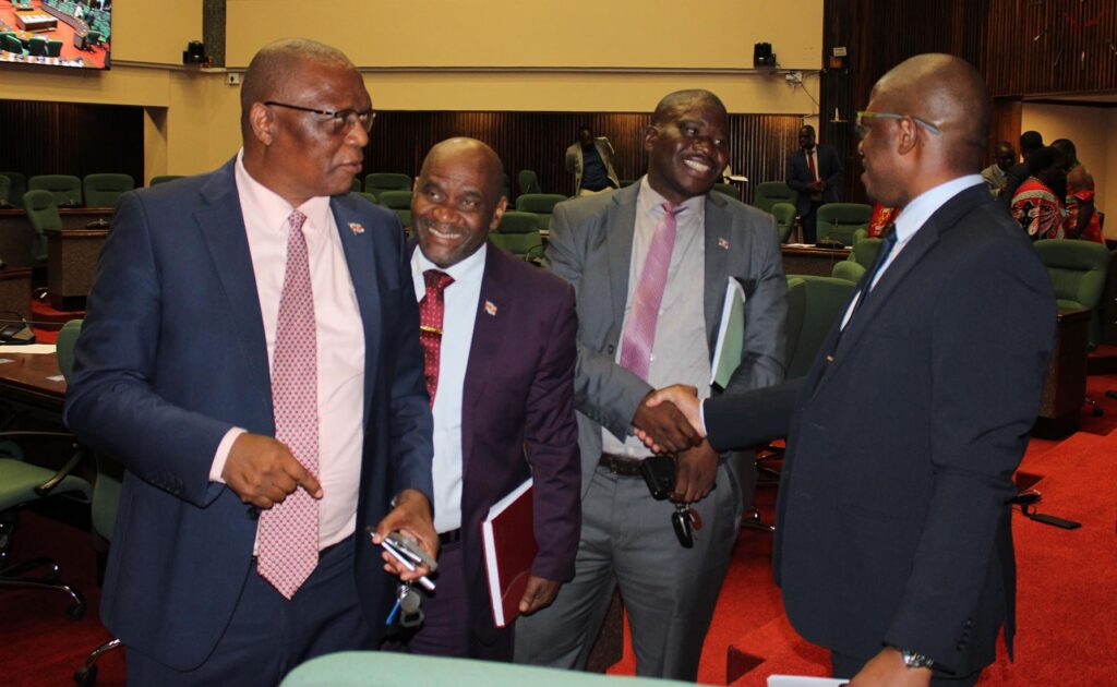 Minister for Public Works and Transport Chief Ndlaluhlaza Ndwandwe with Mhlangatane MP Madala Mhlanga after his ministry’s first quarter performance report. (Pics: Mnelisi Dlamini)