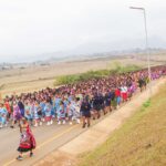 Throngs of Imbali march after being commissioned by His Majesty King Mswati III for this year’s reed dance.