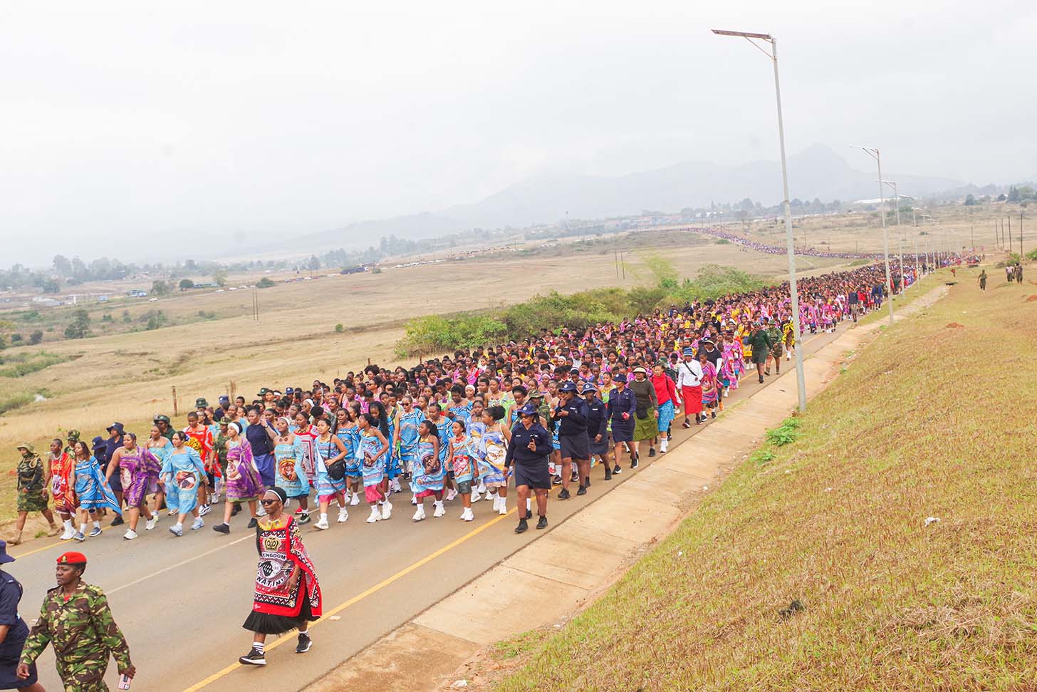 Throngs of Imbali march after being commissioned by His Majesty King Mswati III for this year’s reed dance.