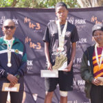 Amahle Mathunywa fought through a knee injury to claim victory in the women’s 21km race, with Thobile Ngwenyama (L) and Gugu Mthembu taking second and third places, respectively. (Pics: Nimrod Hlophe)