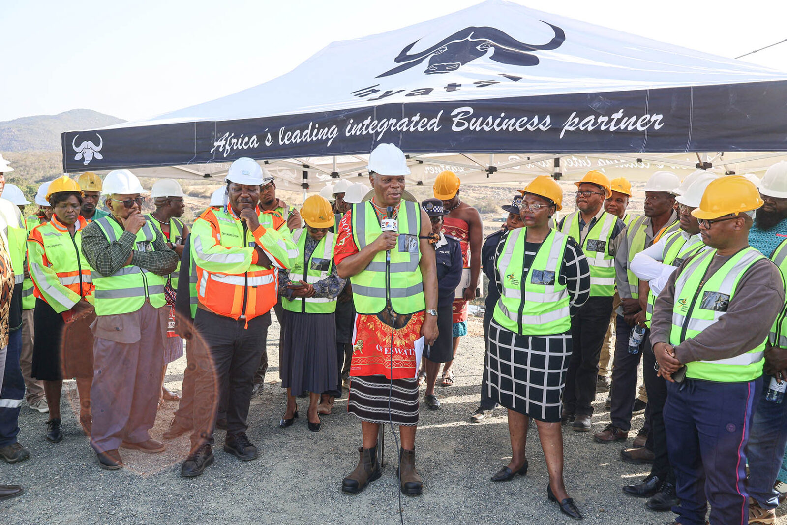 Minister for Natural Resources and Energy Prince Lonkhokhela making his remarks during the tour of the Lower Maguduza Hydropower Station.
