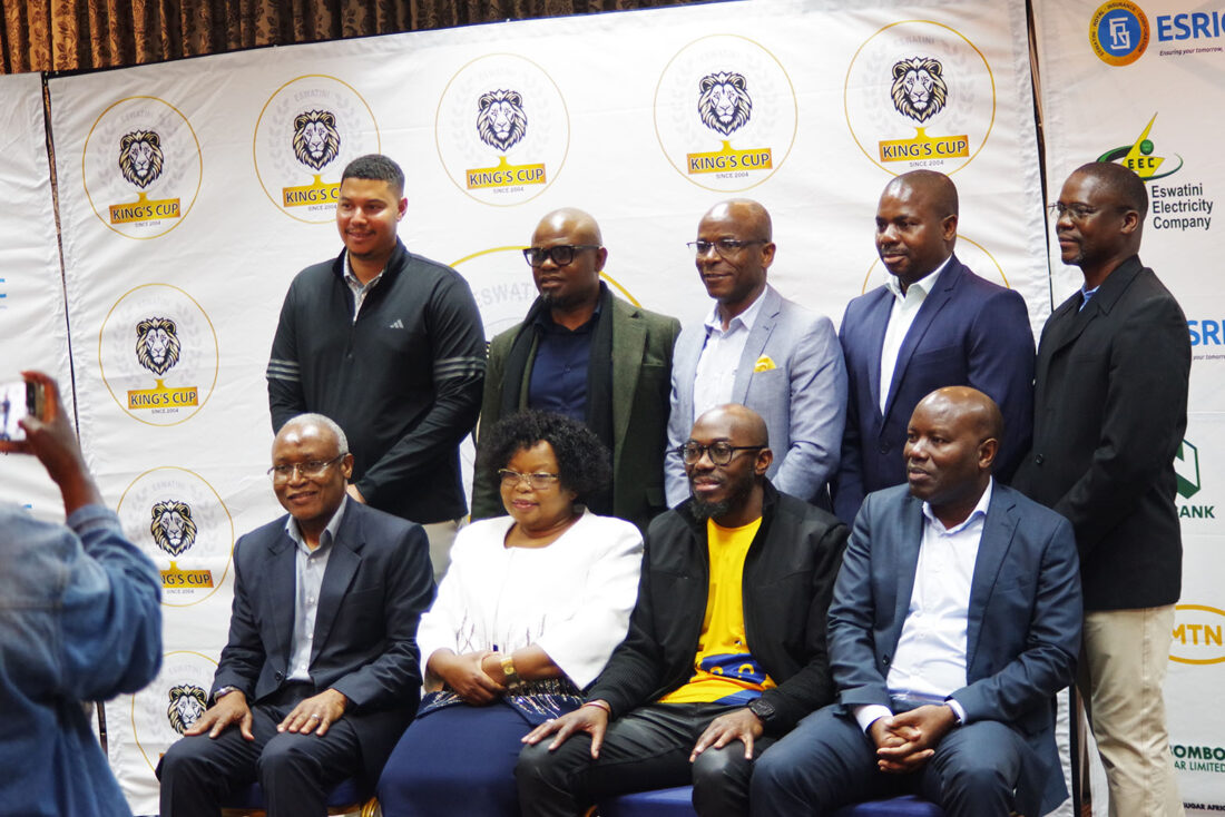 Minister for Tourism Jane Simelane (2nd L, front row) alongside MTN CEO Jerry Soko, ESRIC General Manager Zama Ngcobo, EEC representative James Mabundza (1st L), and other sponsor representatives and stakeholders during the launch of the King’s Golf Cup at Royal Swazi Spa. (Pic: Sanele Jele)