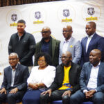 Minister for Tourism Jane Simelane (2nd L, front row) alongside MTN CEO Jerry Soko, ESRIC General Manager Zama Ngcobo, EEC representative James Mabundza (1st L), and other sponsor representatives and stakeholders during the launch of the King’s Golf Cup at Royal Swazi Spa. (Pic: Sanele Jele)