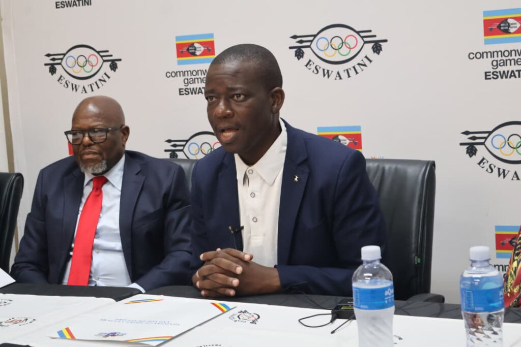 (L-R) Eswatini Olympic and Commowealth Games Association (EOCGA) President Adam 'Bomber' Mthethwa with Minister for Sports, Culture and Youth Affairs Bongani Nzima. (Pic:Ntombikayise Gwebu)