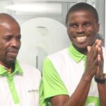 Nsingini Hotspurs utility player Thando Langa (R) with Nsingini Hotspurs Ladies team CEO Sonnyboy Mabuza. (Pic: Machawe Fakudze)