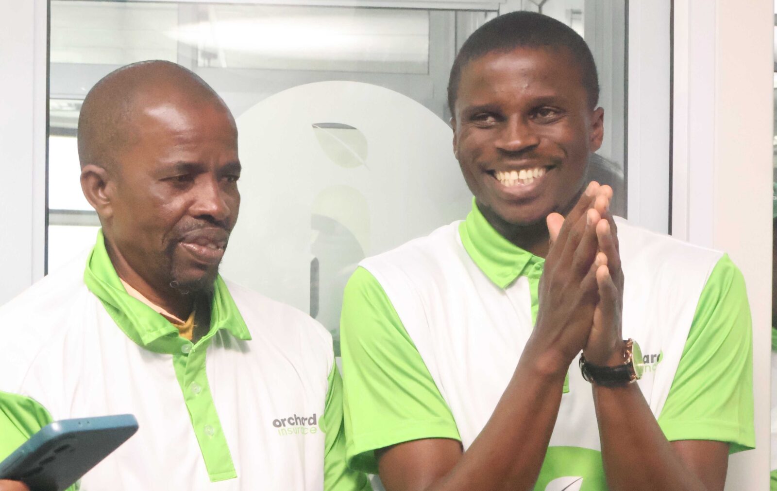 Nsingini Hotspurs utility player Thando Langa (R) with Nsingini Hotspurs Ladies team CEO Sonnyboy Mabuza. (Pic: Machawe Fakudze)