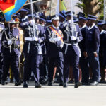 His Majesty King Mswati III inspects the guard of honour mounted by members of the Royal Eswatini Police Service (REPS) during the 23rd Police Day celebrations held at the Matsapha Police Academy yesterday.