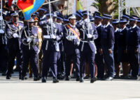 His Majesty King Mswati III inspects the guard of honour mounted by members of the Royal Eswatini Police Service (REPS) during the 23rd Police Day celebrations held at the Matsapha Police Academy yesterday.