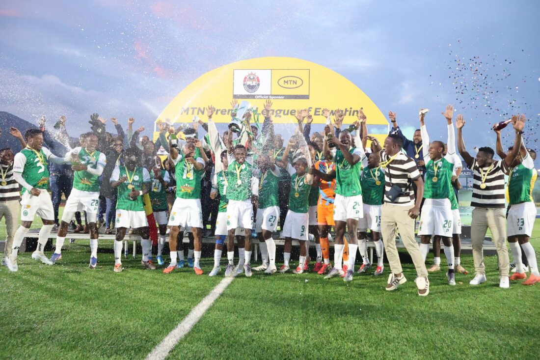 Nsingizini Hotspurs celebrating after being crowned champions of the MTN Premier League this past season. This achievement earned them a ticket to the TotalEnergies CAF Champions League.