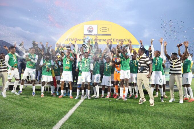 Nsingizini Hotspurs celebrating after being crowned champions of the MTN Premier League this past season. This achievement earned them a ticket to the TotalEnergies CAF Champions League.