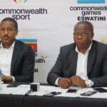 EOCGA Chief Executive Officer Maxwell Jele (L) and Team Eswatini Chef de Mission Zakhele Dlamini address the media during the Glasgow 2026 Commonwealth Games post-mortem press conference in Lobamba today. (Pic: Nimrod Hlophe)