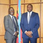 Prime Minister Russell Mmiso Dlamini with WFP Country Representative Nanga Kaye at the Private and Cabinet Office.