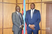 Prime Minister Russell Mmiso Dlamini with WFP Country Representative Nanga Kaye at the Private and Cabinet Office.