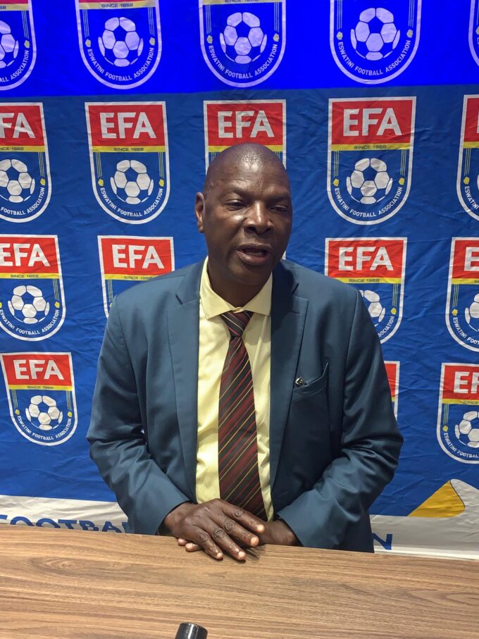 EFA President Peter ‘Samora’ Simelane addressing the media after the AGM.(Pic:Sanele Jele)