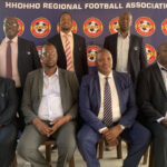 The HRFA Executive (excluding Nkosingiphile Shongwe (front, 2nd L) pose after an event,