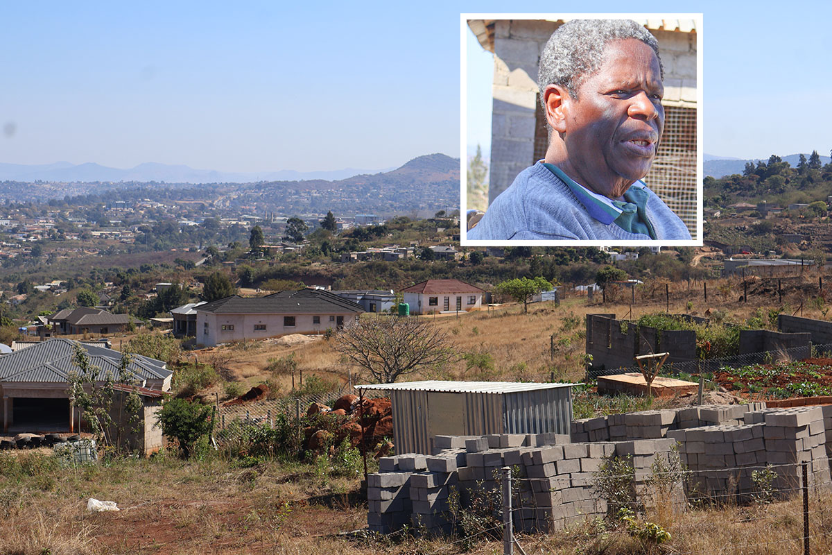 Some of the structures within Remainder Farm 9 of Moneni belonging to Tisuka Taka Ngwane. Most of the structures are new and were within the past five years. (Inset) Prince Polycarp.