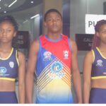 L-R: Siyamthanda Makhubula, Mnotfo Simelane and Ashely Dlamini parading the kits they will use during the 2026 COSSASA Games, courtesy of Instacash. (Pic: Nimrod Hlophe)