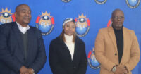 The new PLE Brand and Marketing Manager Nqobile Simelane flanked by Chairman Polycarp Dlamini (R) and ExCo Member Bongani 'Bhanyaza' Mdluli. (Pic: Machawe Fakudze)