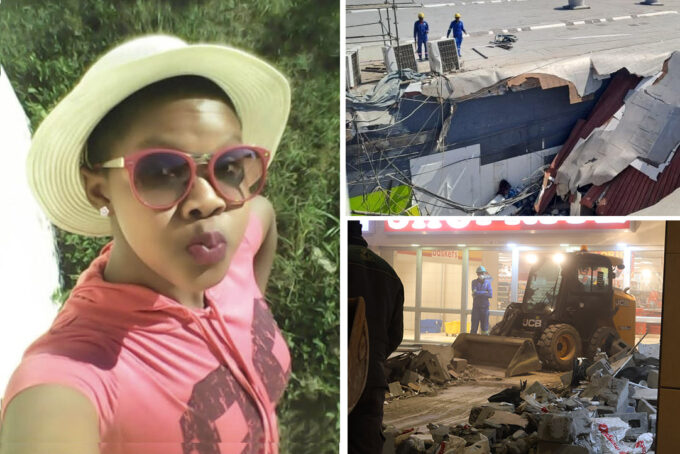 The late Tiyandza Masilela. (R) How the roof collapsed on top of IDENTITY Clothing after a structure fell on it. (Pic: Siphosethu Dlamini)
