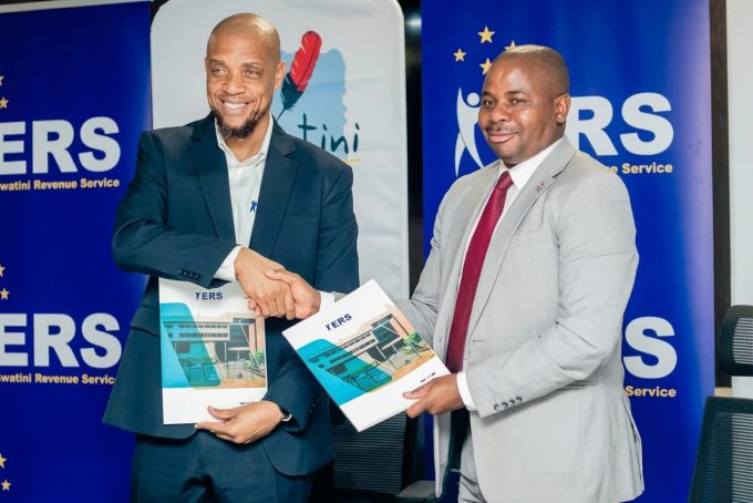 ERS Commissioner General, Brightwell Nkambule (L) and Eswatini Tourism Authority CEO, Vusie Dlamini after the MoU signing. (Pic: Supplied by Eswatini Tourism Authority).