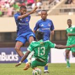 Ghanaian central defender Kingsley Kwakyi was sent off in just the third minute after a challenge on Namibian defensive midfielder Moses Shidolo. (Pic: Scottland Media)