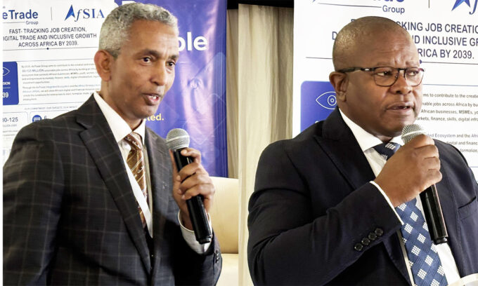 Commerce Minister Manqoba Khumalo. AeTrade Group CEO and Interim CEO of the Africa Strategic Investment Alliance, Mulualem Syoum.